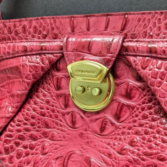 Vintage BRAHMIN Hot Pink Croc Embossed Shoulder Bag Purse Leather Fuchsia 90's - Picture 3 of 10